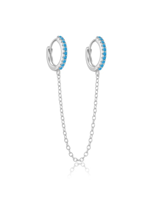 Platinum [Blue Pine Stone] 925 Sterling Silver Cubic Zirconia Tassel Trend Threader Earring